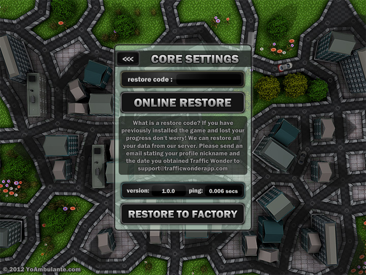 Traffic Wonder restore code feature from game settings Traffic Wonder restore code feature from game settings